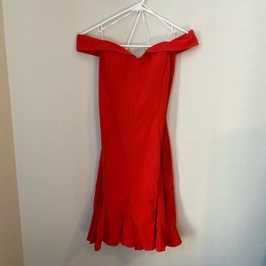 Red off the shoulder flair dress